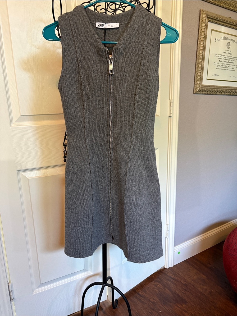 Zara Charcoal Gray Sleeveless Zip-Front Mini Dress